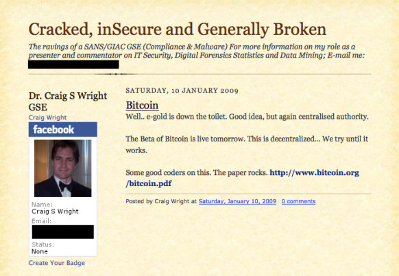  Ảnh chụp màn hình trang blog của Craig Wright cho thấy kế hoạch phát hành đồng tiền Bitcoin. 
