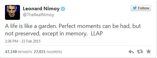 Thông điệp cuối cùng trên Twitter của Nimoy