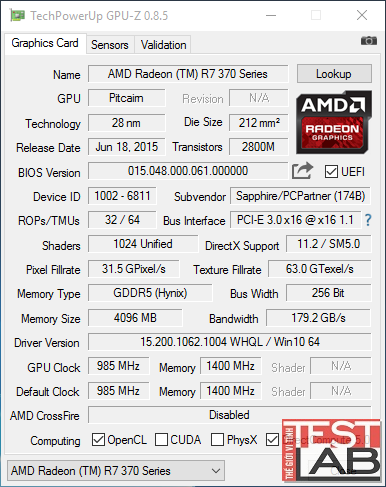 
​
Sapphire R7 370 Nitro 4G trang bị nhân đồ họa AMD Radeon R7 370 sản xuất trên quy trình 28nm.