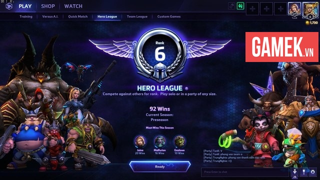 Cấp độ xếp hạng Hero League của Nghĩa.