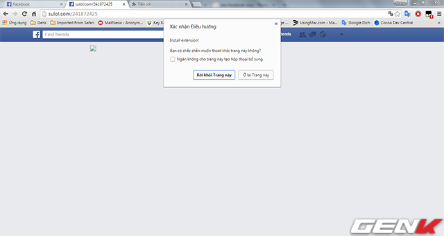 Dù có giả mạo giao diện của Facebook, nhưng thực chất đây là trang yêu cầu cài đặt tiện ích mở rộng