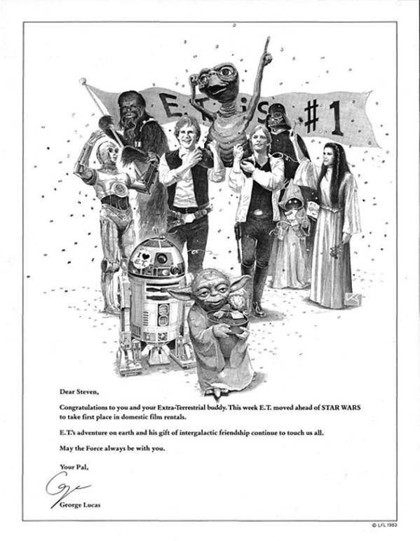 
George Lucas chúc mừng Steven Spielberg khi “E.T.” lấy lại kỷ lục
