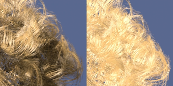 
So sánh hai mái tóc khi dùng và không dùng công nghệ Deep shadow maps
