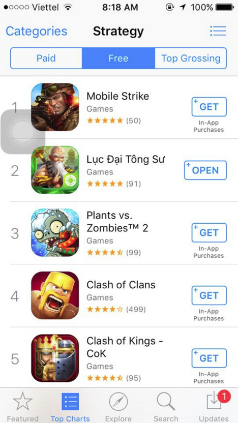 
Game Việt Lục Đại Tông Sư đánh chìm Clash of Clans, leo lên vị trí TOP 2 game mobile được yêu thích nhất trên Apple Store.
