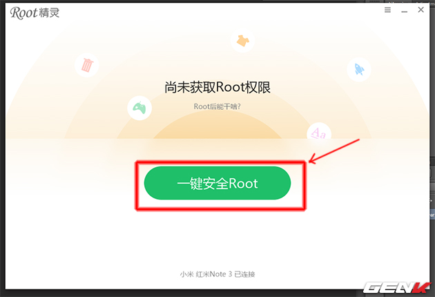  Khi check xong và phát hiện máy chưa Root, Shuame sẽ chuyển sang cửa sổ hỏi người dùng có Root máy luôn không. Hãy nhấn nút xanh để Root. 