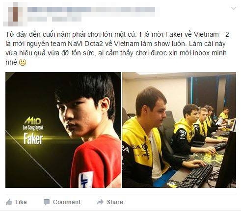 Thông tin đâu tiên được chia sẻ trên fanpage cá nhân của nhân vật nổi tiếng làng eSports Việt Nam!