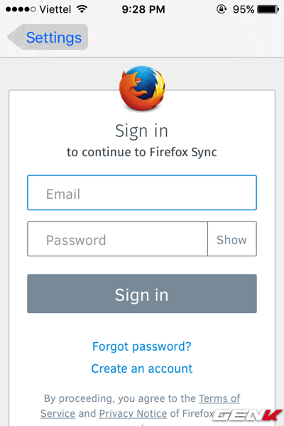 Bạn luôn có thể đăng nhập để đồng bộ dữ liệu với Firefox trên máy tính
