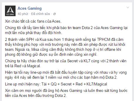 Thông báo chính thức của Aces Gaming.