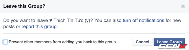  Hỗ trợ duy nhất của Facebook tính tới thời điểm này là việc bạn sẽ không bị thêm lại vào nhóm đó bởi bất kỳ ai nếu như ấn Rời nhóm. 