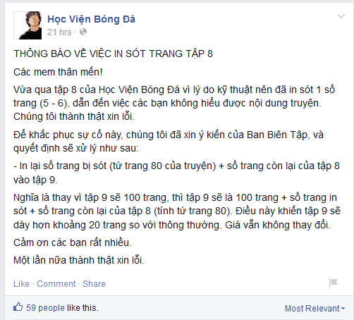 Fanpage Học Viện Bóng Đá xin lỗi và đưa ra phương án đền bù cho độc giả