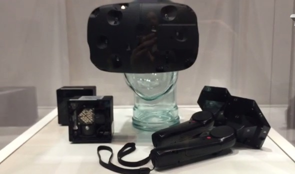 
Bộ thiết bị thực tế ảo Vive trưng bày tại hội nghị GDC 2015 diễn ra đầu năm.
