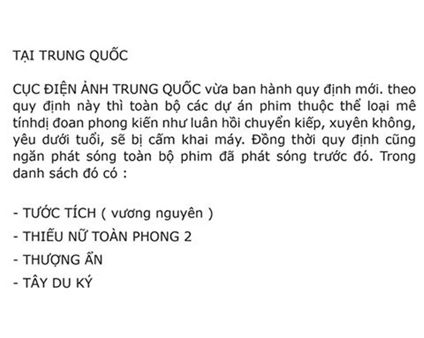 
Tin tức làm dấy lên sự hoang mang của người hâm mộ Việt với các bộ phim Hoa ngữ
