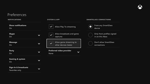 
Allow game streaming to other devices (beta)​
