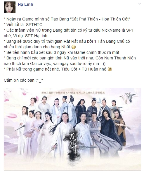 
Thông báo thành lập bang hội toàn con gái trong game Hoa Thiên Cốt
