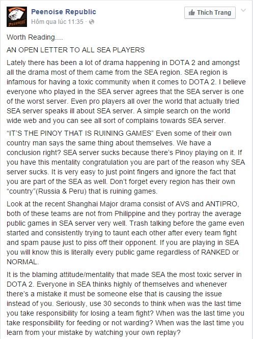 
Bài viết của một game thủ cho rằng server DOTA 2 của Đông Nam Á là tệ nhất thế giới
