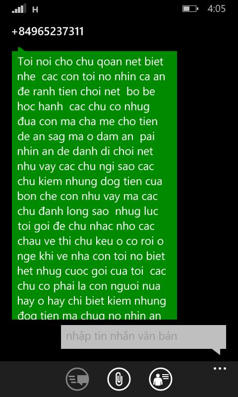 
Tin nhắn của người mẹ trách cứ chủ phòng Net về việc con mình ham chơi điện tử
