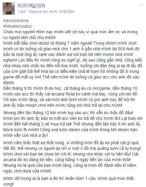 
Nữ game thủ kêu cứu cộng đồng DOTA 2 Việt vì bị lừa mất tài khoản
