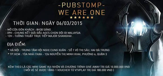 
Pubstomp We Are One chính là hoạt động đầu tiên về DOTA 2 có sự tham gia của một đơn vị trực thuộc đài truyền hình Việt Nam.
