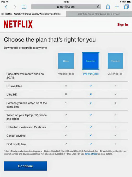  NetFlix đã cung cấp dịch vụ truyền hình thu phí bằng tiền Việt Nam. 