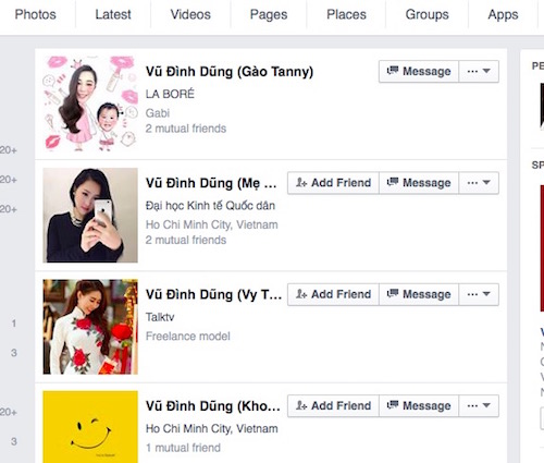 Hàng loạt tài khoản mạng xã hội của những người nổi tiếng bỗng nhiên bị đổi tên không để lại dấu vết. ảnh chụp màn hình: Facebook