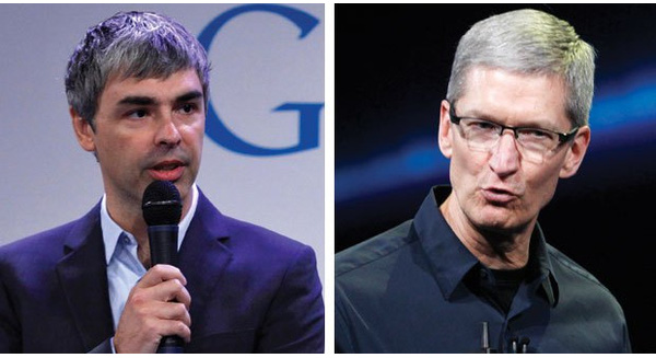  CEO Larry Page của Google (Alphabet) và CEO Tim Cook của Apple. 