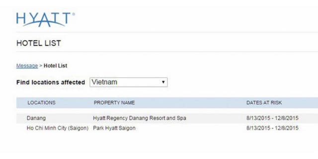  Danh sách 2 khách sạn cao cấp của Hyatt bị tấn công mã độc tại Việt Nam 