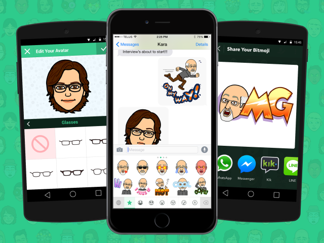  Ứng dụng Bitmoji cho phép biến khuôn mặt của bạn thành emoji và sử dụng để tán gẫu, bình luận với bạn bè. 