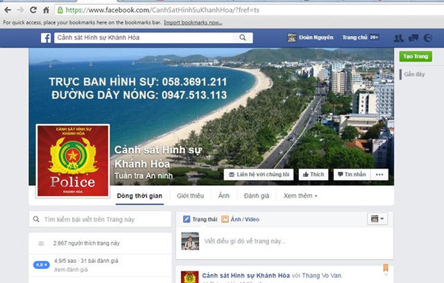  Trang Facebook và đường dây nóng của Cảnh sát hình sự Khánh Hòa. 