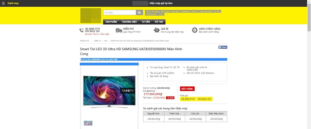  So sánh giá sản phẩm tivi Led 3D Samsung màn hình cong trên webiste bán hàng tại kho với các siêu thị điện máy. 