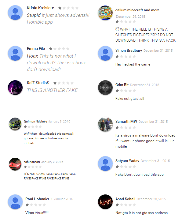 
Các review tiêu cực trên ứng dụng của Google Play Store
