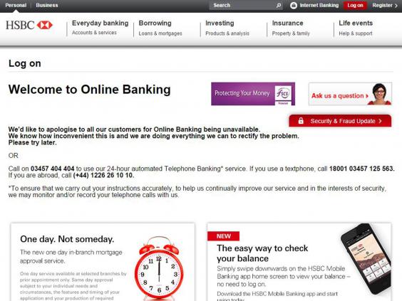  Sự cố không thể sử dụng dịch vụ online banking từ trang HSBC. 