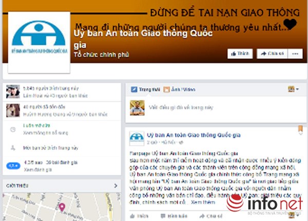  Trang facebook của Ủy ban An toàn giao thông Quốc gia. Ảnh chụp màn hình 