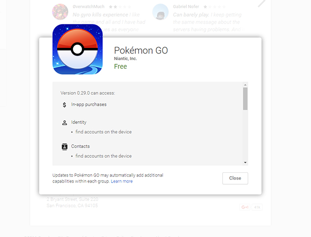 
Hãy so sánh những quyền mà APK Pokemon GO yêu cầu với những permission có trong bản chuẩn.
