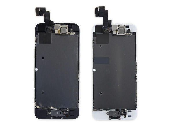  Cụm màn hình iPhone 5S (trái) và iPhone SE (bên phải) gần như giống nhau. Theo iFixit thì cụm màn hình của iPhone SE và 5S có thể thay thế cho nhau được. 