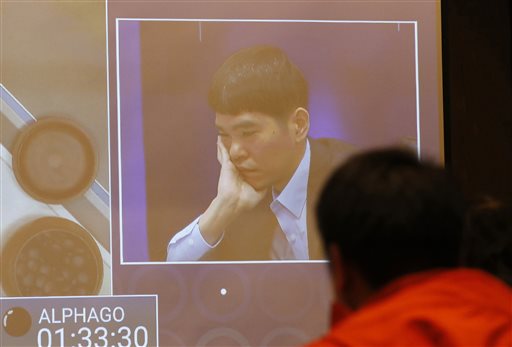  Khuôn mặt Lee Sedol trong ván đấu với AlphaGo. 