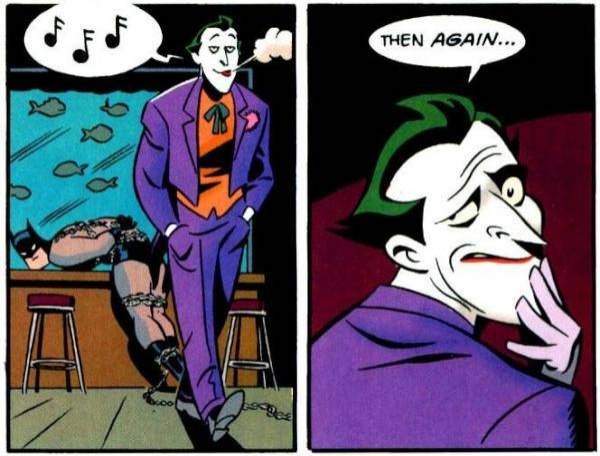 
Joker có nhất thiết phải trói Batman theo kiểu như vậy không?
