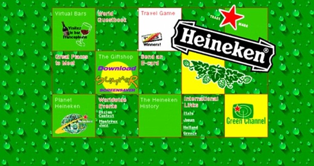 Trang chủ của Heineken ra đời năm 1997 được thiết kế như một bảng điện. Người dùng có thể tải game luôn tại đây.