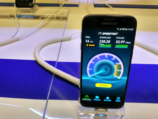 Tốc độ tải xuống/tải lên của 4G MobiFone đo được trung bình khoảng 230Mbps/22MBps tại TP. HCM.