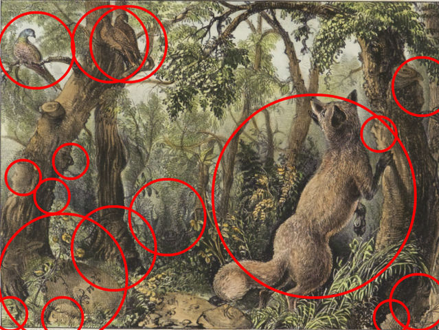  Và đây là câu trả lời, nhiều khuôn mặt được tạo trên thân cây trong khi một chú cừu được ẩn giấu ở gốc cây bên trái khung hình. 