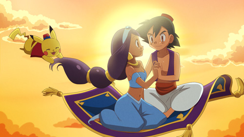 
Jasmine, Aladdin + Pikachu
