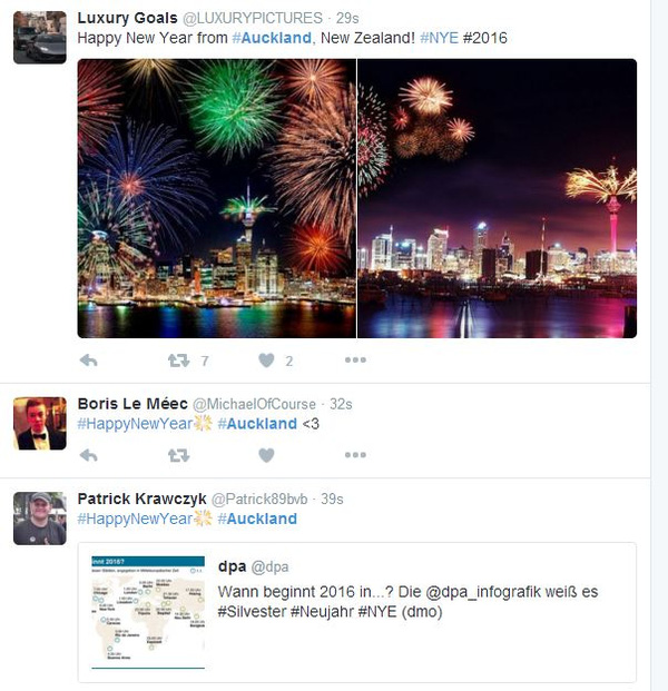 
Cư dân mạng chúc mừng năm mới ở New Zealand trên Twitter

