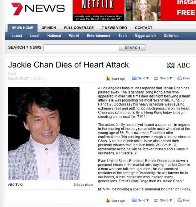 
Những tin đồn về việc Jackie Chan qua đời kiểu này không phải là hiếm
