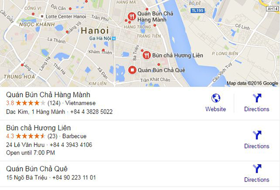  Bún chả Hương Liên nhanh chóng được trở thành địa điểm gợi ý đến thăm của Google 