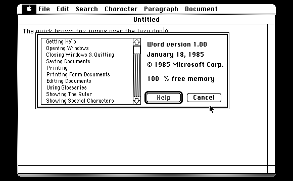 Word 1.0 cho máy Mac 1985.