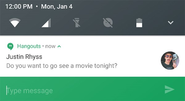 Tính năng trả lời trực tiếp từ Notification trên Android N. Ảnh: RedmondPie.