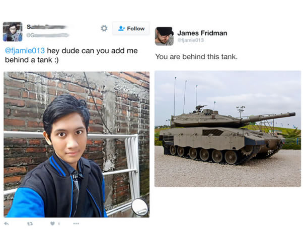 Chú em đang ở đằng sau xe tăng rồi nhé!