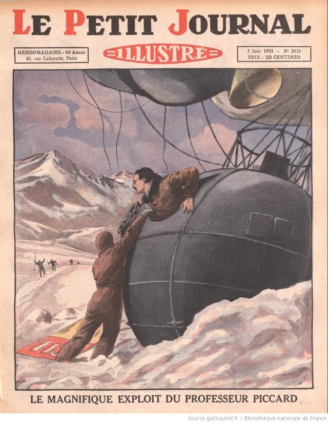  Trong bức tranh, giáo sư Piccard vừa chui ra khỏi một cỗ máy kỳ lạ, được cho là chiếc khinh khí cầu đặc biệt giúp ông thám hiểm những nơi có thời tiết khắc nghiệt như các ngọn núi tuyết. 