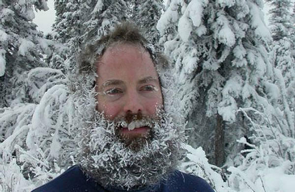  Lông mày, râu, tóc đều bị đóng băng khi ra đường. 