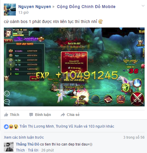 
Thành Nguyễn - một game thủ Chinh Đồ Mobile bày tỏ sự vui mừng tột cùng khi nhận được 10 triệu điểm Exp nhờ tham gia hoạt động diệt Boss Hoàng Kim.
