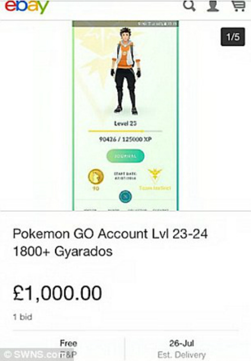 
Mức giá mà một tài khoản Pokemon GO rao bán trên eBay.
